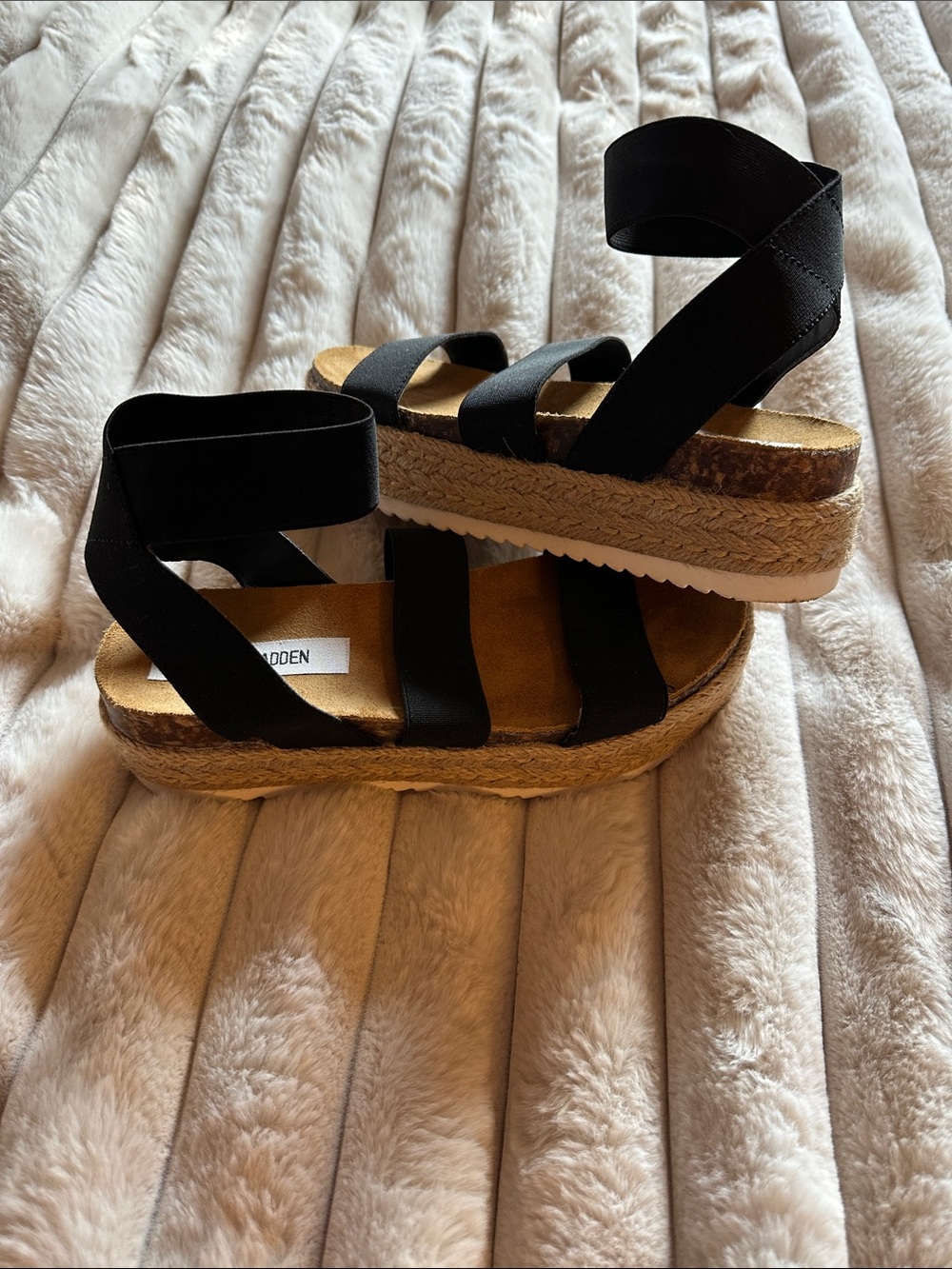 Steve Madden Black Espadrille Platform Sandals with Ankle Wrap Straps
